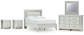 Zyniden Full Upholstered Panel Bed, Dresser, Mirror and 2 Nightstands